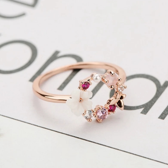 Butterfly Flowers Rose Gold Flower Ring - Picture 4 of 7